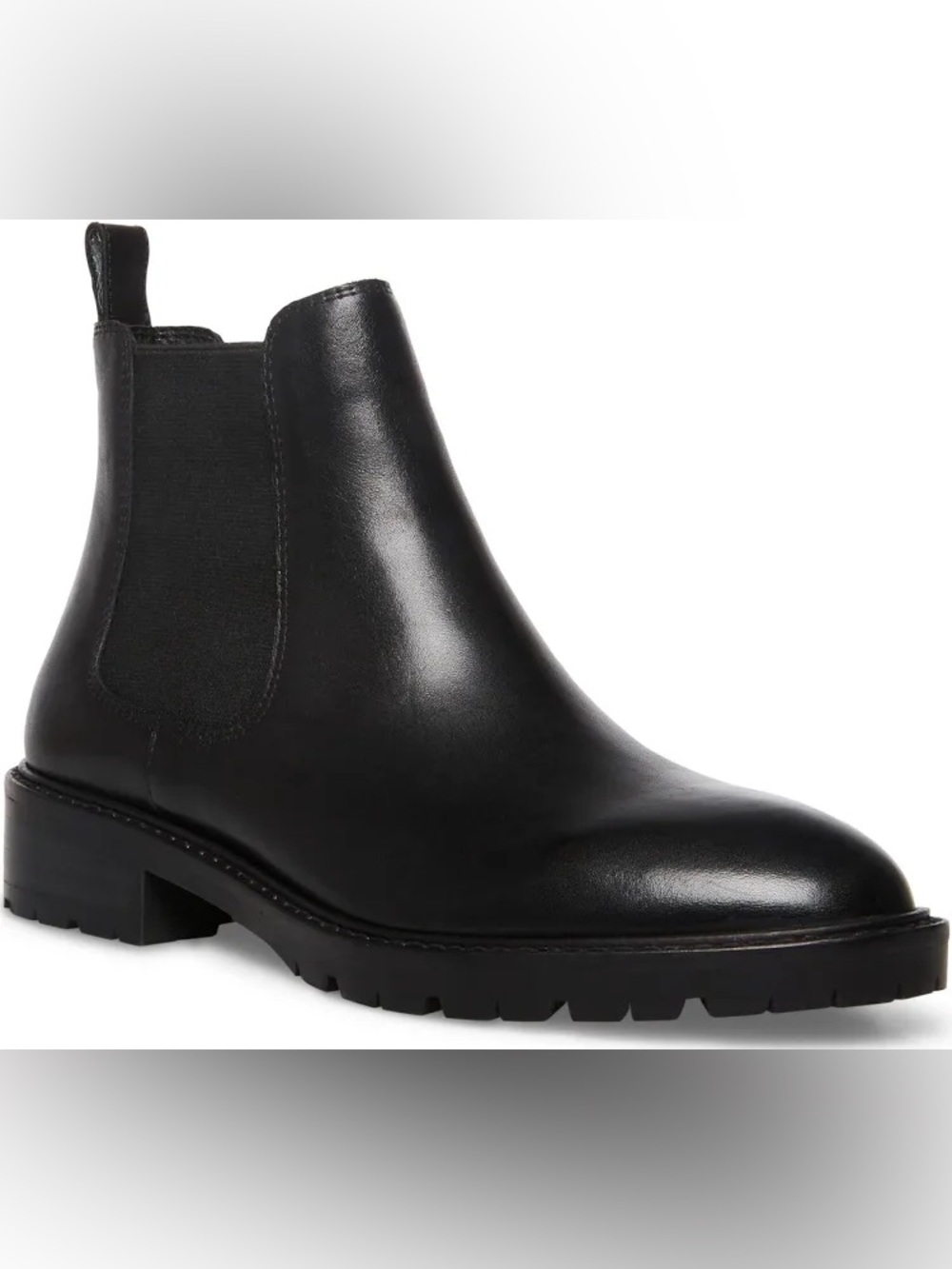 Steve Madden Leopold Chelsea Boots Genuine Leather Chunky Platform Black 7.5 NEW